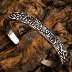 Stainless Steel Ladies Valknut and Rune Bracelet-Viking Bracelet-Norse Spirit Viking Style Bangle Bracelets, Viking Style Silver Bracelet For Gift, Silver Viking Bracelet Engraved, Medieval Bracelet, Norse Bracelet, Wedding Arms, Viking Accessories, Arm Rings, Magical Artifacts