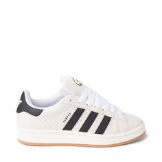 Womens adidas Campus '00s Athletic Shoe - Crystal White / Core Black Classic Adidas Skate Shoes For Streetwear, Suede Sneakers With Three Stripes For Streetwear, Classic Skate Shoes With Three Stripes Branding For Streetwear, Adidas Suede Skate Shoes For Skateboarding, Classic Skate Shoes With Three Stripes For Streetwear, Casual Skate Shoes With Three Stripes For Streetwear, White Adidas Suede Skate Shoes, Casual Adidas Logo Suede Skate Shoes, Adidas Suede Skate Shoes For Streetwear