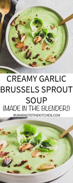 creamy garlic and brussels sprout soup made in the blender is ready to be eaten