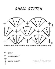 the shell stitch pattern is shown in black and white