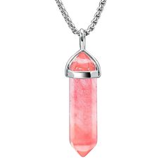 PRICES MAY VARY. CHERRY QUARTZ NECKLACE: Crystal Necklace comes with 1 synthetic cherry quartz hexagonal crystal pendent with stainless steel necklace chain. Hexagonal Crystal size measurement: 34mm(Length) x 8mm(Width). Necklace chain is approx. 45cm (18 inches) length. HEALING CRYSTAL PENDENT: Well-crafted in 6 faceted gemstones crystal. Each spiritual colored energy healing crystal is strongly connected with a specific Chakra to raise your vibration and to emit positive flow of energy. Also g Crystal Necklace Healing, Necklaces Crystal, Quartz Crystal Jewelry, Necklaces Chain, Quartz Pendant Necklace, Natural Gemstone Necklace, Cherry Quartz, Gemstone Pendants, Gemstone Necklaces