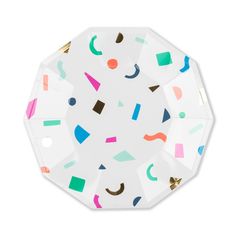 a paper plate with colorful shapes on it