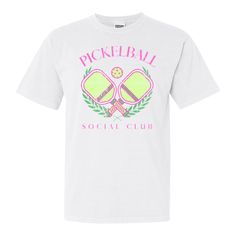 The Pickleball Social Club T-Shirt, must-have t-shirt to your pickleball collection and join the exclusive community of pickleball players who proudly wear the Pickleball Social Club T-Shirt. 6.1 oz./yd², 100% ringspun cotton, 20 singles Garment-dyed soft ring spun fabric Boxy fit, slightly cropped Topstitched, classic width, collar Taped neck and shoulders Twill label Sporty T-shirt For Pickleball In Summer, Sporty T-shirt For Summer Pickleball, Pickleball Graphic Tee With Screen Print, White T-shirt With Team Name For Pickleball, White Moisture-wicking Tennis T-shirt, White Moisture-wicking T-shirt For Tennis, Sporty White T-shirt For Pickleball, Sporty Short Sleeve T-shirt For Pickleball, United Monograms