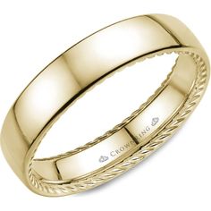 CrownRing Men's Wedding Band - High Polish Finish with Twisted Rope Detailing in 14K Yellow Gold - 5mm Width from the Carved Collection Rope Wedding Band, Mens Diamond Band, Comfort Fit Wedding Band, Mens Gold Wedding Band, Gold Engraving, Wedding Ring Designs, Rope Design, Womens Wedding Bands, Body Jewellery