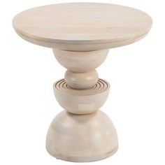 a white wooden table with two round bases