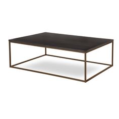 a square coffee table with metal frame and wood top, on an isolated white background