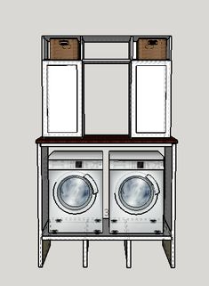 a drawing of a washer and dryer in a cabinet