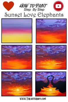 how to paint sunset love elephants with step by step instructions for painting the sky and clouds