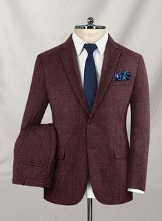 StudioSuits- Italian Murano Maroon Wool Linen Suit Calm Mood, Master Tailor, Custom Suit, Linen Suit, Wool Suit, Jacket Buttons, Hat Sizes, Silk Fabric, Suit Jacket