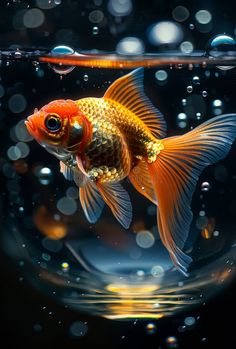 Goldfish in fishbowl with bubbles. The fish in the bowl is swimming royalty free stock photos Aquatic Art, Bubble Fish, Water Animals, Fish Bowl, The Fish, Carp, Goldfish, Birdy