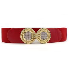 PRICES MAY VARY. Wide stretchy waist belts for women, the stretch belt is made of high quality elastic band, with inlaid rhinestone gold metal buckle detailing on the front, the belt buckle is made of high quality alloy, with smooth surface, will not scratch your outfits, the elastic belt width about 6cm(2.36in), waist about 75cm(29.52in) to 115cm(45.27in), red belts for women dresses is fits well, has a nice stretch, stayed on didn't roll or slide down The wide elastic waist belts adopt interlo Belts For Women Dresses, Womens Belts, Wide Waist Belt, Waist Belts, Winter Knit Hats, Gold Belts, Red Belt, Branded Belts, Stretch Belt