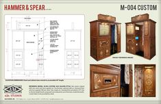 an old fashioned wooden cabinet is shown with instructions for the door and drawers on it