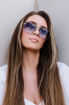 The Gwen Sunglasses are a modern twist on a classic aviator style. Striking gold hardware complements colored lenses for a fusion (and a price!) you're sure to love. UV 400 protection Lead and nickel compliant Stylish Glasses, Aviator Style, Color Lenses, Timeless Accessories, Boutique Brands, Mirrored Sunglasses Women, Modern Chic, Green And Brown, Fashion Sunglasses