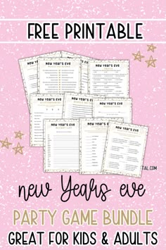 the new years eve party game bundle with free printables for kids and adults