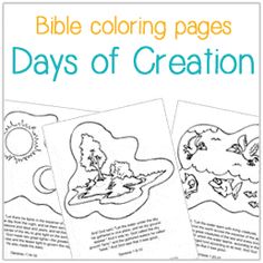 the bible coloring pages days of creation are shown in three different styles and colors, including blue