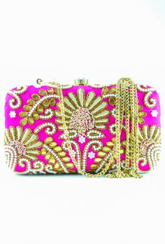 Pink bridal Clutch - Desi Royale Lehenga Accessories, Best Leather Wallet, Bridal Clutch Bag, Elegant Clutch, Pearl Embroidery, Vintage Evening Bags, Designer Clutch Bags, Pink Dusty, Gotta Patti