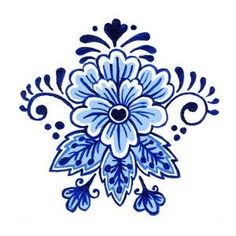 a blue and white flower on a white background