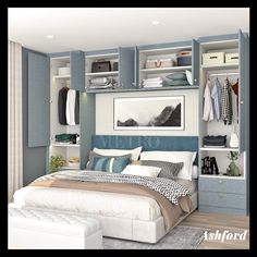 Add style and functionality to the unused space above the bed Bed Bridge, Bed With Cabinets Around, Bed With Built In Storage, Wardrobe Headboard Built Ins, Diy Bedroom Built Ins Around Bed, Built In Double Bed With Storage, Bed Side Table Storage, Storage Cabinet Above Bed, Bedroom With Wardrobe On Both Sides