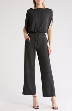 Soft, stretchy fabric offers lasting comfort in this casual jumpsuit that's framed by relaxed sleeves. Boat neck Short sleeves 47% rayon, 47% polyester, 6% spandex Machine wash, dry flat Made in the USA of imported fabric Daytime Dresses, Casual Jumpsuit, Jumpsuit With Sleeves, Stretchy Fabric, Boat Neck, Raglan Sleeve, Sundress, Nordstrom Rack, Two Tone