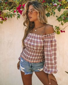 Stockholm Cotton Plaid Off The Shoulder Top - FINAL SALE Ins Street Lace Shift Dress, Distressed Denim Shorts, Bell Sleeve Dress, Off The Shoulder Top, Embellished Dress, Dress Cuts, Pale Yellow, Skirts With Pockets, Swimsuit Tops