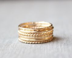 Gold Stacking Ring Set // Set of 6 Yellow Gold Stackable Rings - Etsy Gold Stackable Rings, Yellow Gold Stacking Rings, Gold Stacking Ring, Multiple Rings, Sterling Silver Stacking Rings, Gold Rings Stackable, Hammered Band, Stacking Ring Set, Silver Stacking Rings