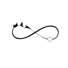 a black and white image of two birds flying in the shape of an infinite love knot