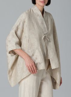 Linen Tie Rope Short Kimono Jacket Linen Plus Size Clothing, Modern Kimono Fashion, Kimono Blouse Pattern, Meditation Clothing, Kimono Outer, Outer Linen, Short Kimono Jacket, Vivid Linen, Kimono Set