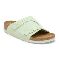 Zürich Suede Leather Elemental Blue | BIRKENSTOCK Spring Suede Slides With Leather Footbed, Green Suede Sandals With Leather Footbed, Classic Suede Sandals For Spring, Spring Suede Slides With Buckle Closure, Adjustable Suede Slides With Round Toe, Birkenstock Zurich, Elemental Blue, Birkenstock Styles, Swag Shoes