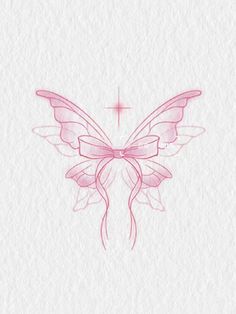 Coquette Butterfly Tattoo, Coquette Back Tattoo, Cute Bow Tattoos, Butterfly Bow Tattoo, Ribbon Tattoos Bow, Cute Bow Tattoo, Grunge Butterfly Tattoo, Butterfly Tattoo Pink, Easy Butterfly Tattoo