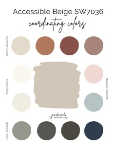 the color scheme for accessible beige sw038 is shown in different shades and sizes