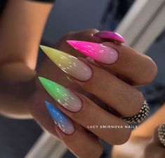 Character Nails, Pride Nails, Neon Acrylic Nails, Animal Tattoo Ideas, August Nails, Pointy Nails, Sassy Nails