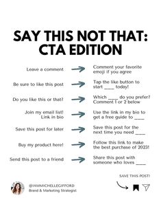 a poster with the words, say this not that cta editon on it