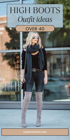 Slouchy Knee High Boots Outfits, Low Heeled Boots Outfit, Knee High Flat Boots Outfit, Over Knee Boots Outfit, Grey Over Knee Boots, Grey Boots Outfit, Over The Knee Boots Outfit, Oversized Turtleneck Sweater Dress, 2003 Fashion