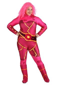 a woman in pink costume standing with her hands on her hips