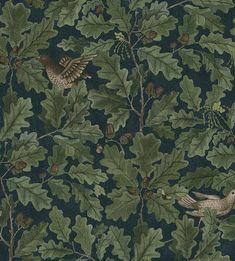 a wallpaper with birds and leaves on it