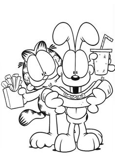 cartoon character coloring pages for kids and adults with the dog holding a tray of fries