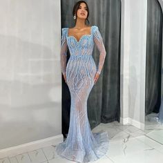 Blue Opulence: 2024 Arabic Mermaid Evening Gown with Pearls, Beading, – Larosabride Beaded Mermaid, Empire Silhouette, Blue Mermaid, Full Dress, Evening Dress Fashion, Evening Dresses Elegant, Pregnant Women, Maxi Dresses, Women's Fashion Dresses