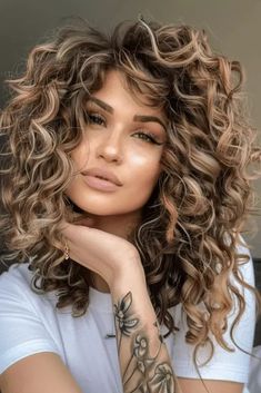 Below Shoulder Length Hair Curly, Big Curl Perm Medium, Mid Length Layered Curly Hair, Highlights In Curly Hair Natural Curls, Big Curls Medium Length Hair, Curled Layered Hair Mid Length, 30 Year Old Hairstyles, Loose Perm Medium Length, Curly Hair Color Ideas Balayage Curls