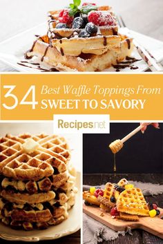 A Stack of Waffles with Toppings - 34 Best Topping from Sweet to Savory Waffle Bar Ideas, Cornmeal Waffles, Go To Recipes, Healthy Waffles, Savory Waffles, Crispy Waffle, Protein Waffles