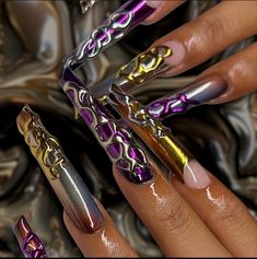 Gold Freaknik Nails, Gold Maximalist Nails, Nail Games, Long Nails, How To Do Nails, Press On Nails, Nail Inspo