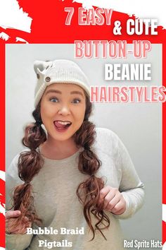 Button-up beanies are the most versatile beanie on the market. Only with our unique and proprietary beanies can you pair fun updos and down styles with a beanie. It's always fun to spice things up with new ideas. Hopefully these ideas will start to get your wheels turning. And this is just the start for what we are coo Cute Ways To Wear Beanies, Hairstyles With Carhartt Beanie, Hairstyles With Stocking Hat, Hairstyles For Wearing A Beanie, Cute Hair With Beanie, Toboggan Hairstyles, Hairstyles With A Beanie, Curly Hairstyles With Beanies, Cute Hairstyles With Beanies