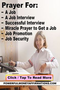 a woman sitting at a desk in front of a computer with the words prayer for