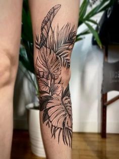 tattoo ideas jungle Tropical Plant Tattoo, Plant Tattoo Men, Plant Tattoo Ideas, Botanical Tattoo Sleeve, Tropical Flower Tattoos, Plant Tattoos, Muster Tattoos