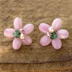 Pink and Green Flower Earrings with Pearl - Pink Thai Daisy | NOVICA #ethicaljewelry #handmadewithlove #supportartisans #thailand #novica #spring2021 Green Flower Earrings, Quartz Jewelry, Ethical Jewelry, Green Quartz, Earrings Pink, Floral Necklace, Green Flower, Pink Earrings, Quartz Earrings