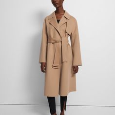 Theory Wrap Trench Coat Double-Face Wool Cashmere Size L A Relaxed Approach To The Trench Coat With Notched Lapels And Quintessential Storm Flaps. Belted Along The Waist For An Effortless Wrapped Silhouette, Our Trench Is Crafted From Our Signature Double-Face Wool-Cashmere That Has A Luxurious Look And Incredibly Soft Feel For Seasonless Appeal. Luxury Fall Daywear Outerwear, Luxury Spring Workwear Outerwear, Luxury Spring Outerwear For Work, Luxury Fitted Outerwear For Daywear, Luxury Fitted Daywear Outerwear, Luxury Structured Spring Outerwear, Tailored Outerwear For Daywear In Fall, Designer Structured Workwear Outerwear, Luxury Single-breasted Cashmere Pea Coat