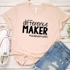 Social Work Shirt Designs, Social Work Shirt Ideas, Cotton Workwear Tops With Logo Print, Graphic Print Crew Neck T-shirt For Work, Workwear T-shirt With Text Print And Short Sleeves, Social Worker Outfits, Worker Aesthetic, Social Work Shirt, Para Educator