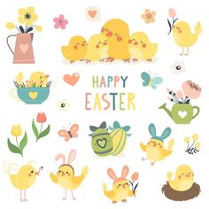 an easter card with cute chicks and flowers