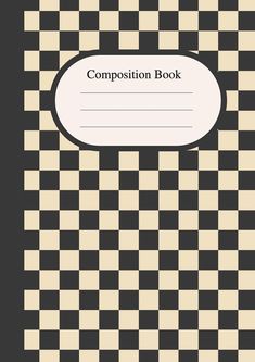 a black and white checkered composition book with a blank label on the front cover