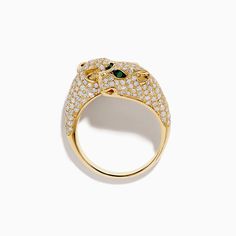 Signature 14K Yellow Gold Diamond and Emerald Panther Ring Luxury Yellow Gold Cluster Emerald Ring, Yellow Gold Cluster Ring In Fine Jewelry Style, Luxury Cluster Emerald Ring In Yellow Gold, Fine Jewelry 14k Gold Emerald Ring With Vs Clarity, Luxury Gold Emerald Ring With Vs Clarity, Yellow Gold Emerald Ring With Vs Clarity, Gold Cluster Rings In Fine Jewelry Style, Gold Cluster Fine Jewelry, Vs Clarity 14k Gold Emerald Ring