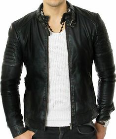 Great Shopping Men's Premium Sterling Lambskin Leather Biker Black Urban Outwear Quilted Jacket, Mens Coats Jackets Vests Mens Leather Jacket Motorcycle, Men Leather Jacket, Lambskin Jacket, Retro Jacket, Leather Pant, Men's Leather Jacket, Real Leather Jacket, Satin Jackets, Leather Shirt